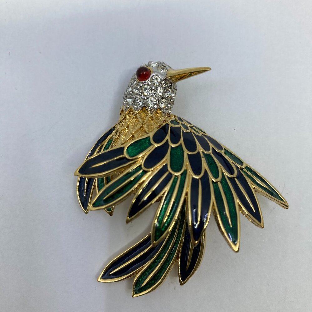 Vtg D'ORLAN signed enamel gold tone hummingbird bird brooch